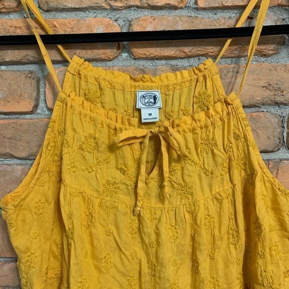 Lucky Brand Irving & Fine Floral‎ Embroidered Tiered Boho Mini Dress Yellow - M - Picture 3 of 6